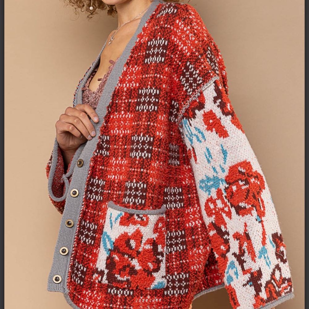 BP20❤️🧡Re-ordered! POL powerful cinnamon+cream floral cardi perfect4 day2date! - Picture 6 of 13